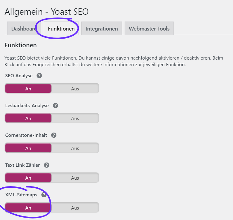 XML Sitemap Yoast Einstellung
