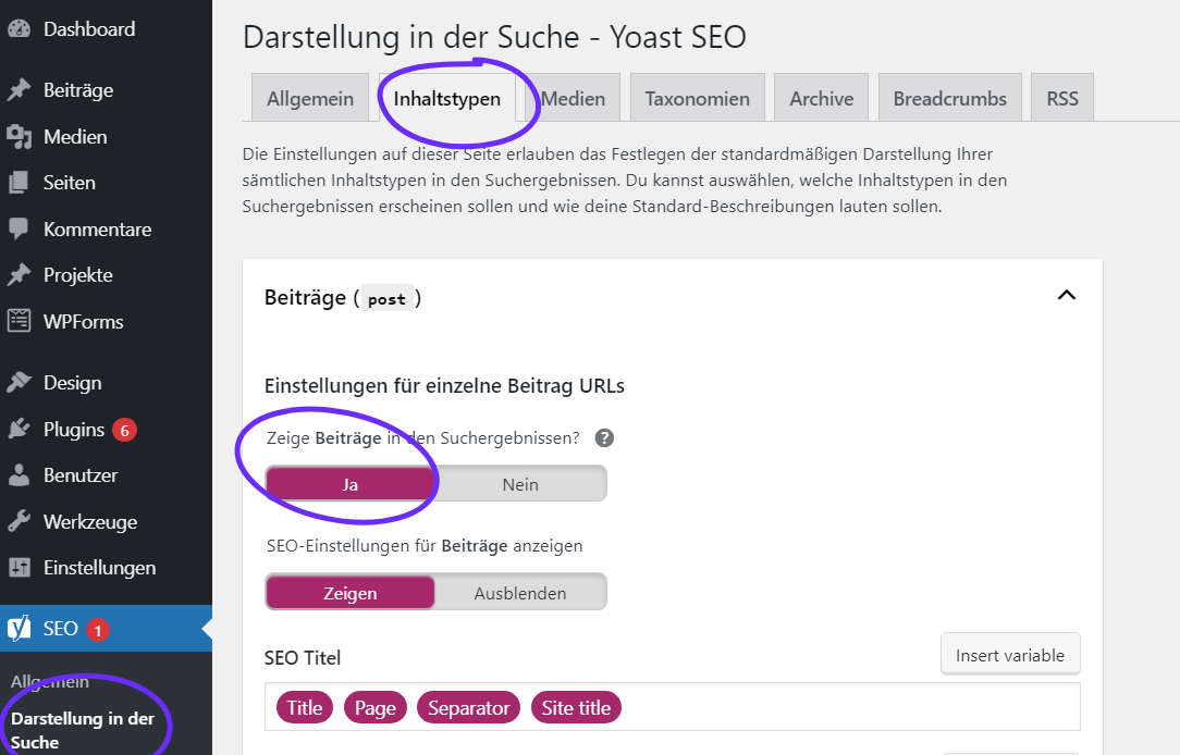 XML Sitemap Yoast Einstellungen